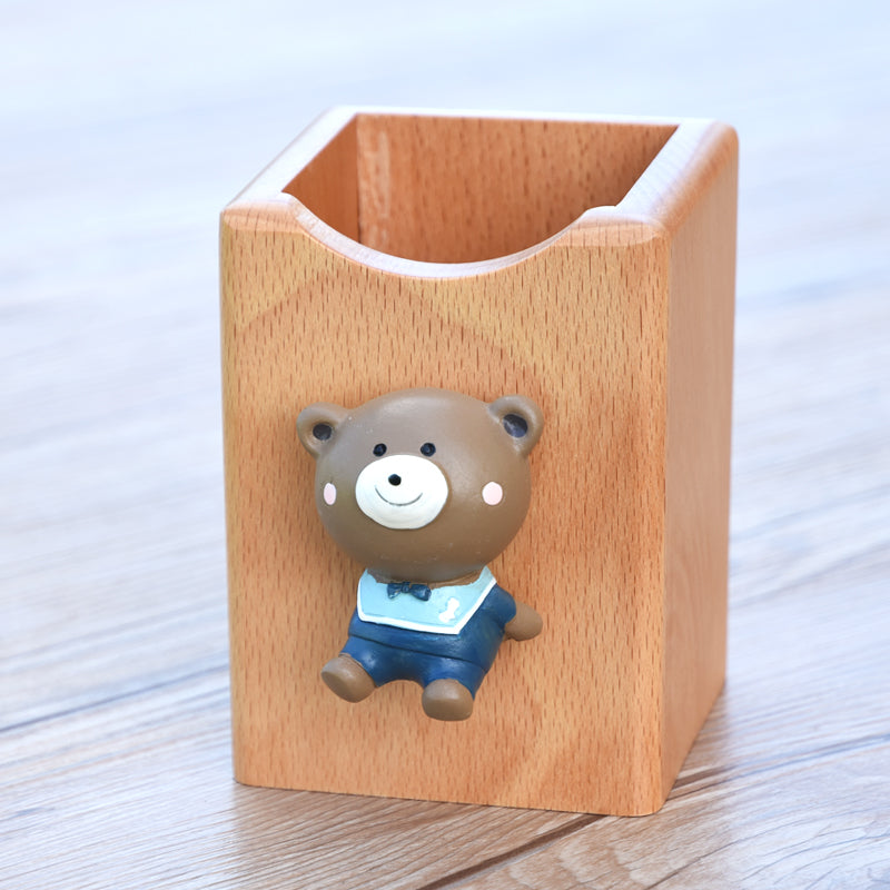 Creative Small Animal  Wooden Pen Holder, Unique Decoration