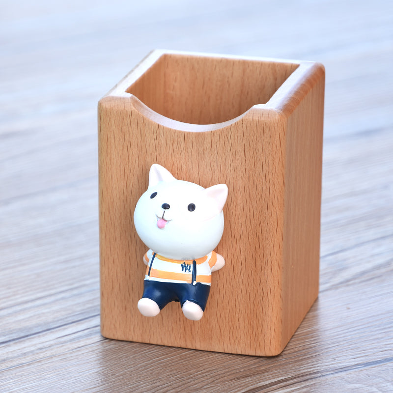 Creative Small Animal  Wooden Pen Holder, Unique Decoration