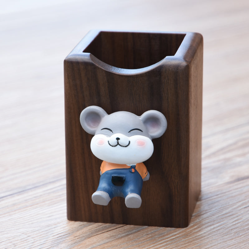 Creative Small Animal  Wooden Pen Holder, Unique Decoration