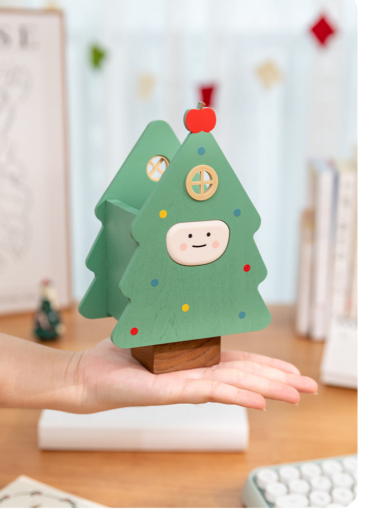 Creative wooden Christmas tree office pen holder, desktop decoration, holiday gift