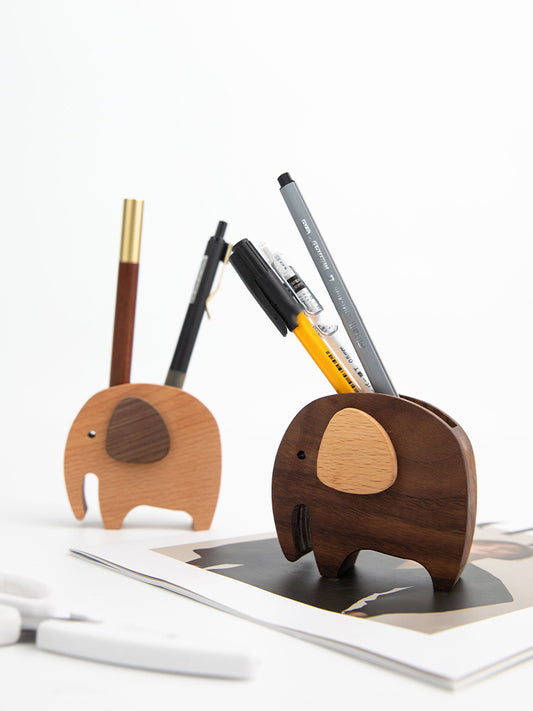 Creative wooden elephant desk decoration pen holder, holiday gift