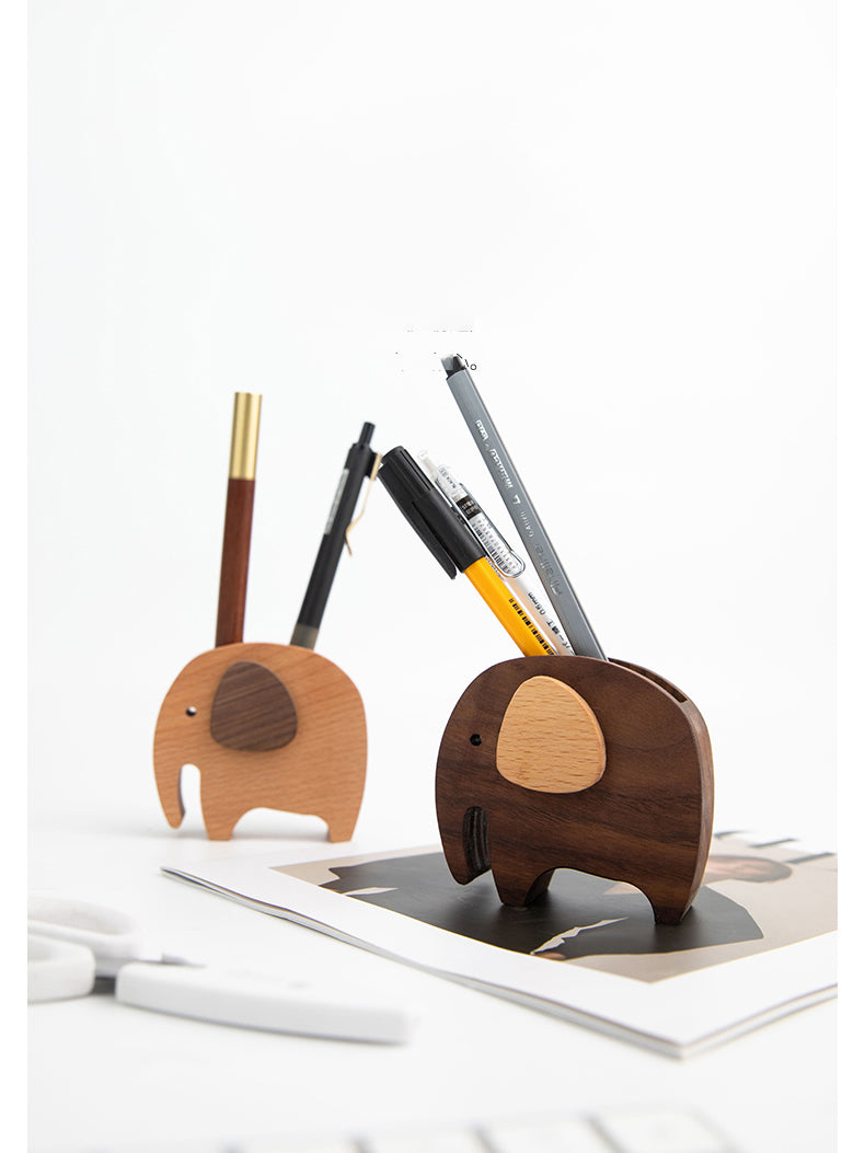 Creative wooden elephant desk decoration pen holder, holiday gift