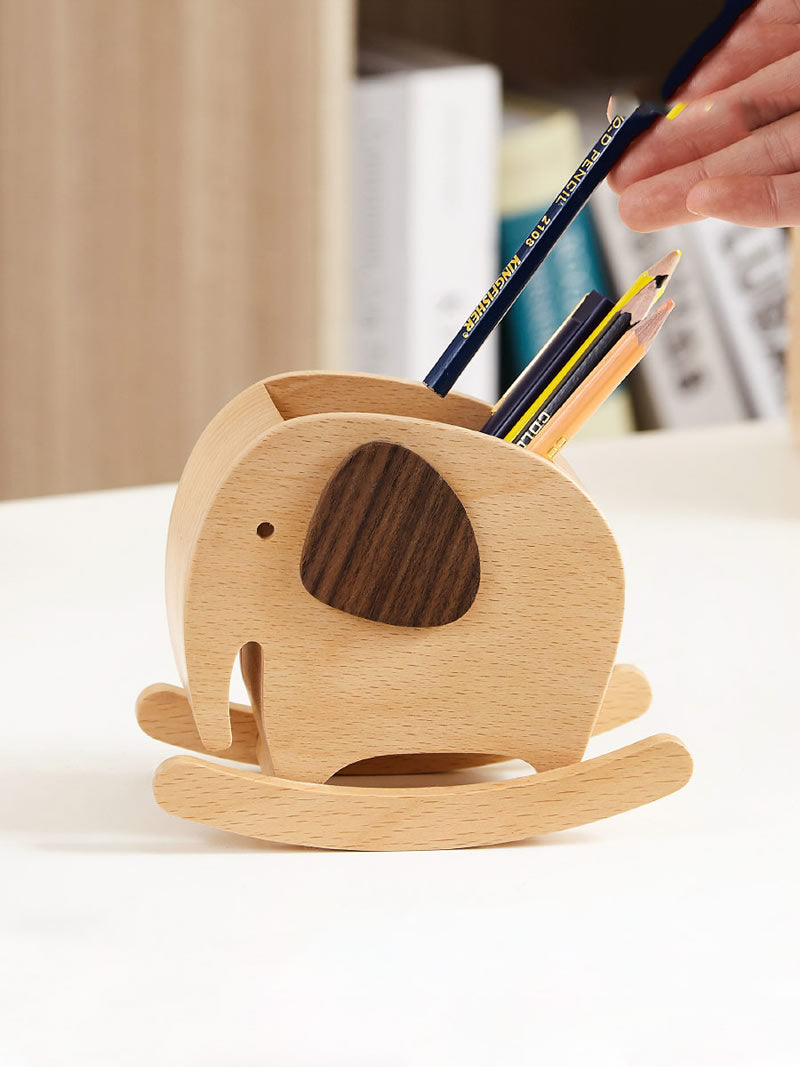 Creative Wooden Elephant Pen Holder, Office And Study Desktop Organization