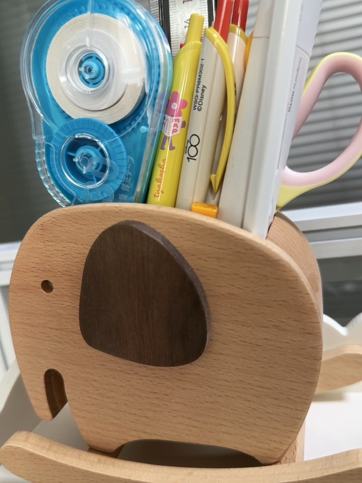 Creative Wooden Elephant Pen Holder, Office And Study Desktop Organization