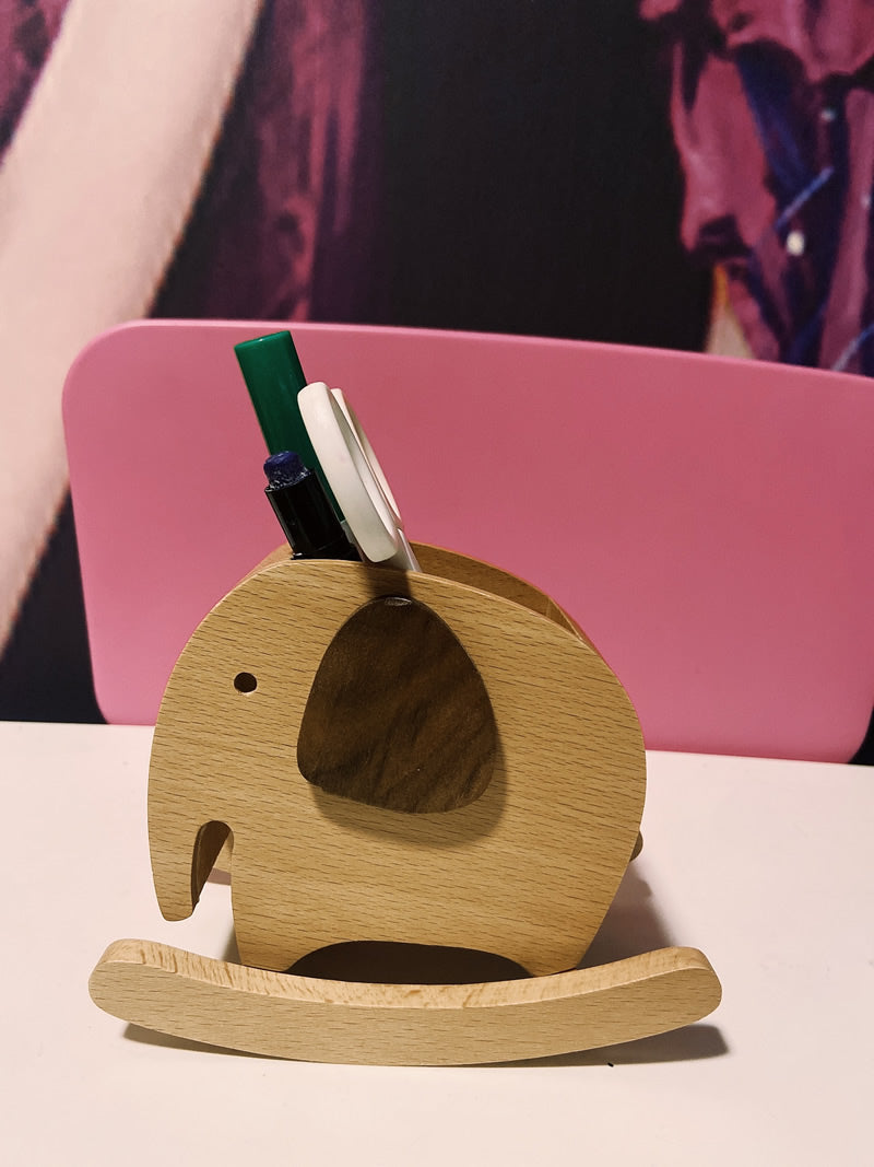 Creative Wooden Elephant Pen Holder, Office And Study Desktop Organization