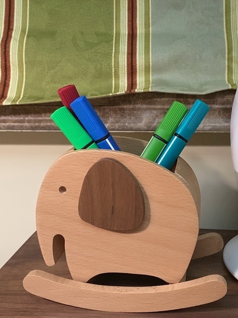 Creative Wooden Elephant Pen Holder, Office And Study Desktop Organization