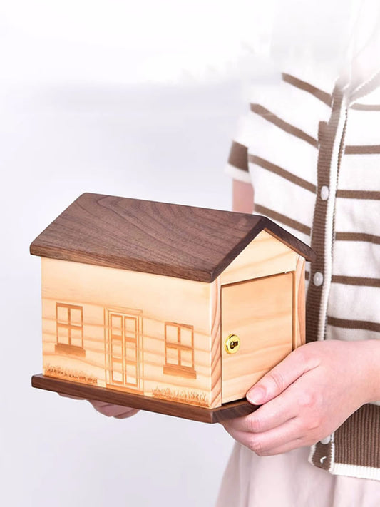 Creative Wooden House Piggy Bank, Children'S Holiday Gift