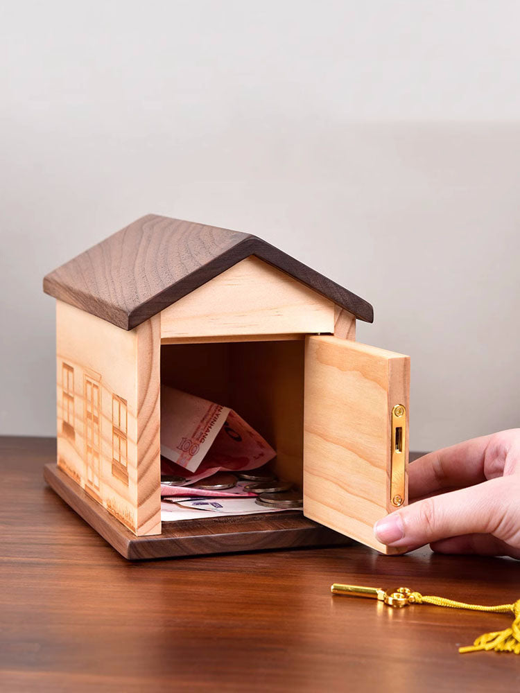 Creative Wooden House Piggy Bank, Children'S Holiday Gift