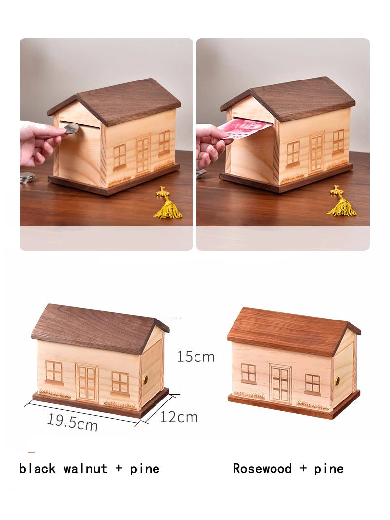 Creative Wooden House Piggy Bank, Children'S Holiday Gift