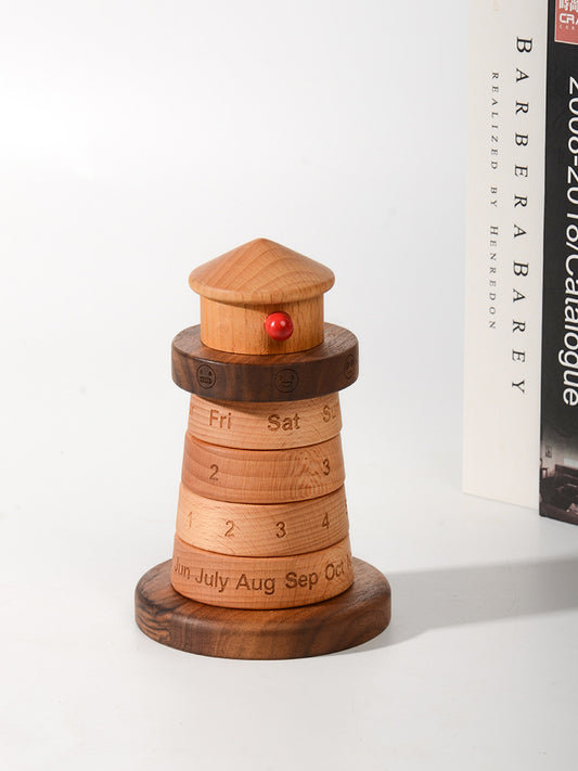 Creative Wooden Lighthouse Shape Perpetual Calendar, Unique Gift