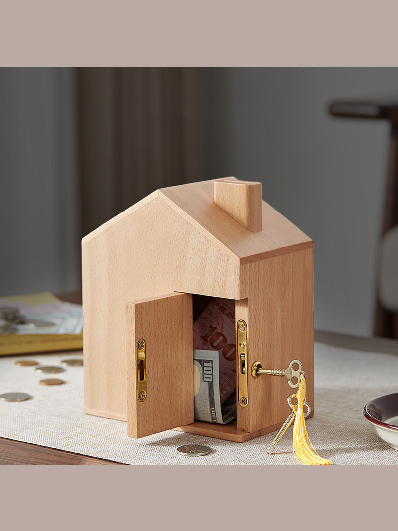 Creative Wooden Tiny House Piggy Bank, Holiday Children'S Gift