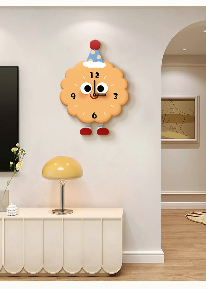 Cute cartoon biscuit wall clock  with smiley face, children's room decoration