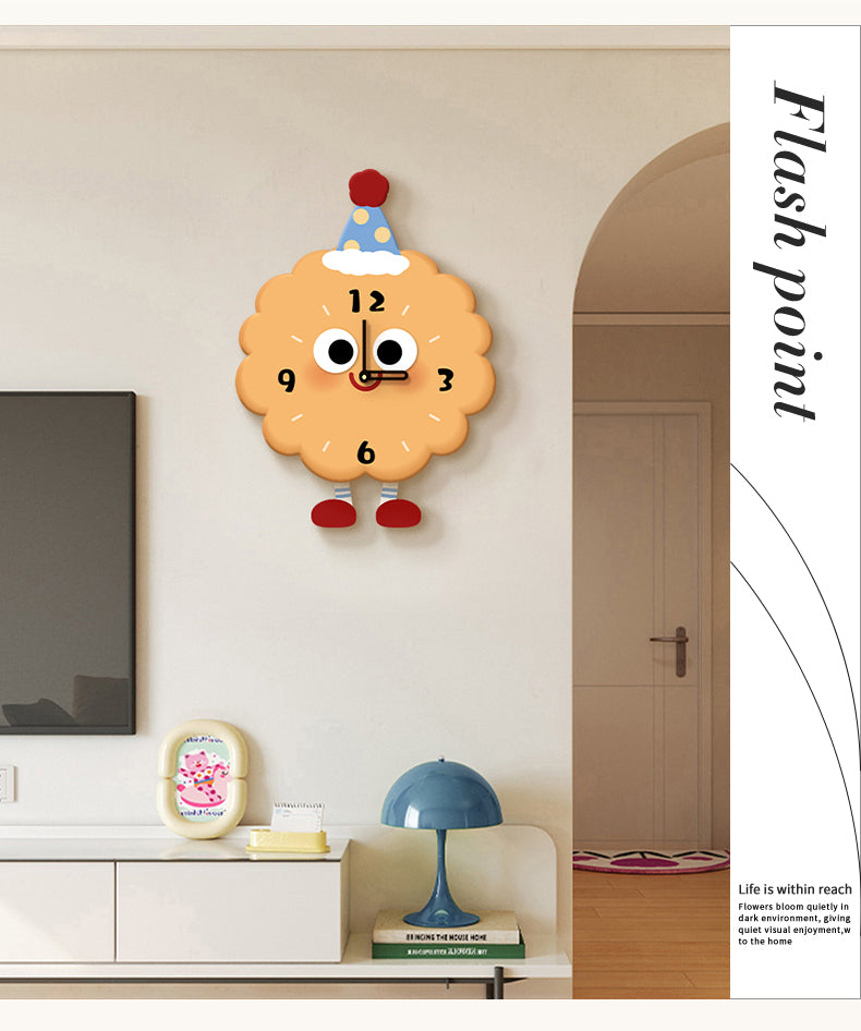 Cute cartoon biscuit wall clock  with smiley face, children's room decoration