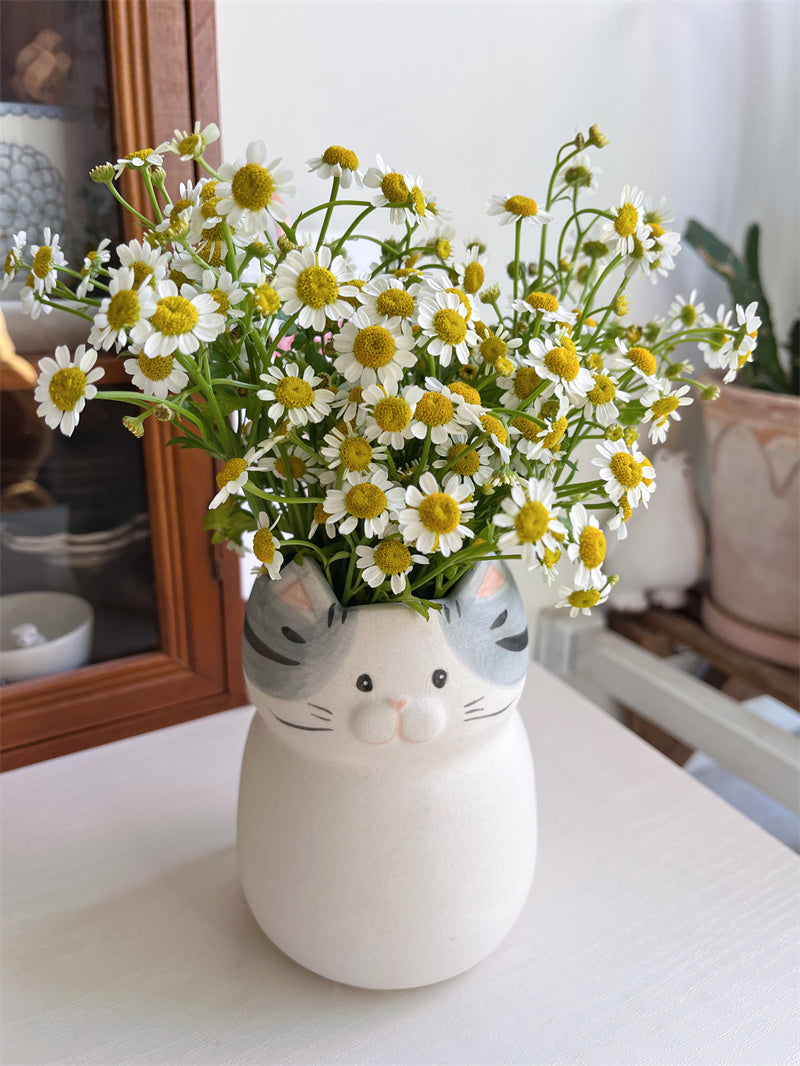 Cute Cat Ceramic Vase, Office Desktop Decoration Ornaments