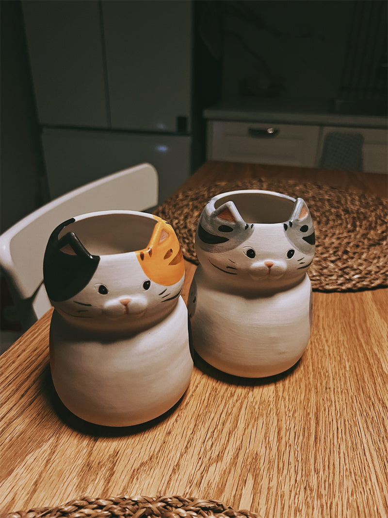 Cute Cat Ceramic Vase, Office Desktop Decoration Ornaments