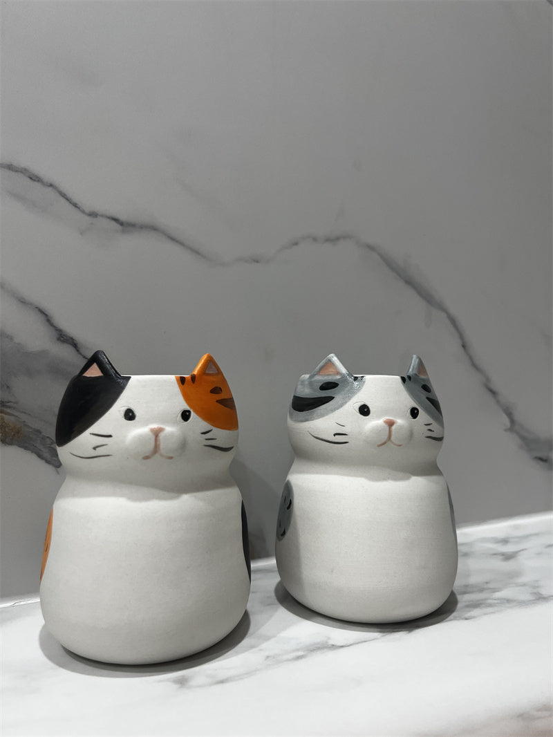 Cute Cat Ceramic Vase, Office Desktop Decoration Ornaments