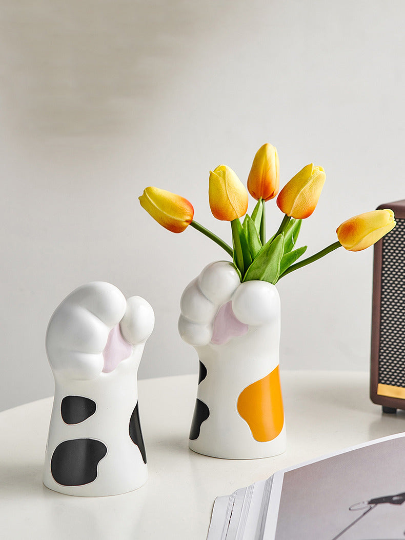 Cute Cat Paw Ceramic Art Vase: Unique Decorative Home Accent