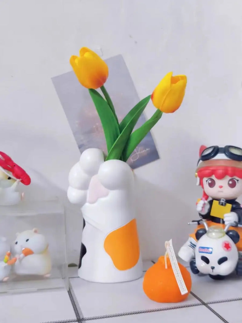 Cute Cat Paw Ceramic Art Vase: Unique Decorative Home Accent