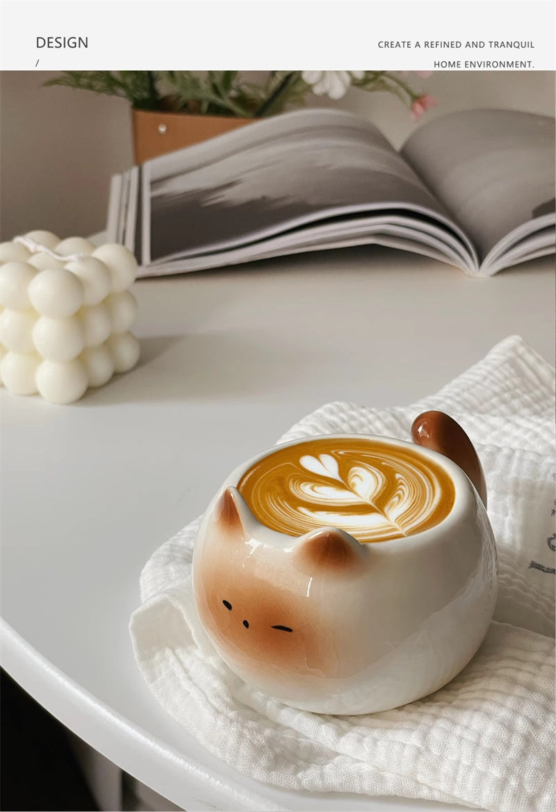 Cute Cat With Smiley Face Ceramic Coffee Cup