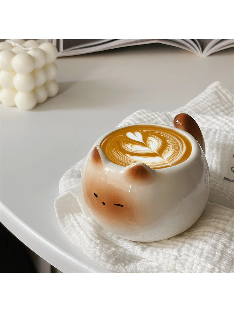 Cute Cat With Smiley Face Ceramic Coffee Cup