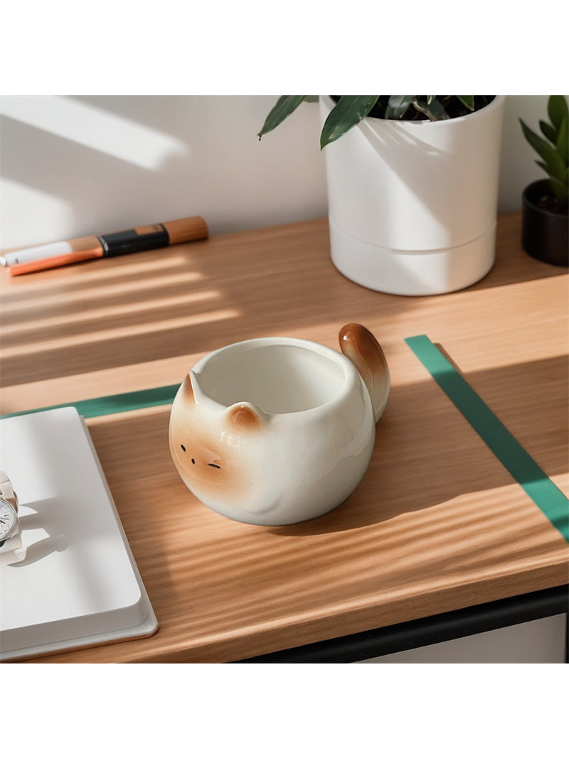 Cute Cat With Smiley Face Ceramic Coffee Cup