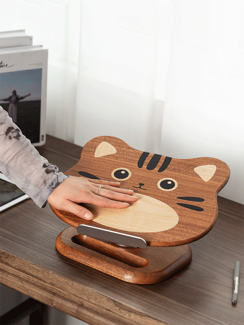 Cute Cat Wooden Reading Stand, Rotatable Ipad Holder,Office Gift