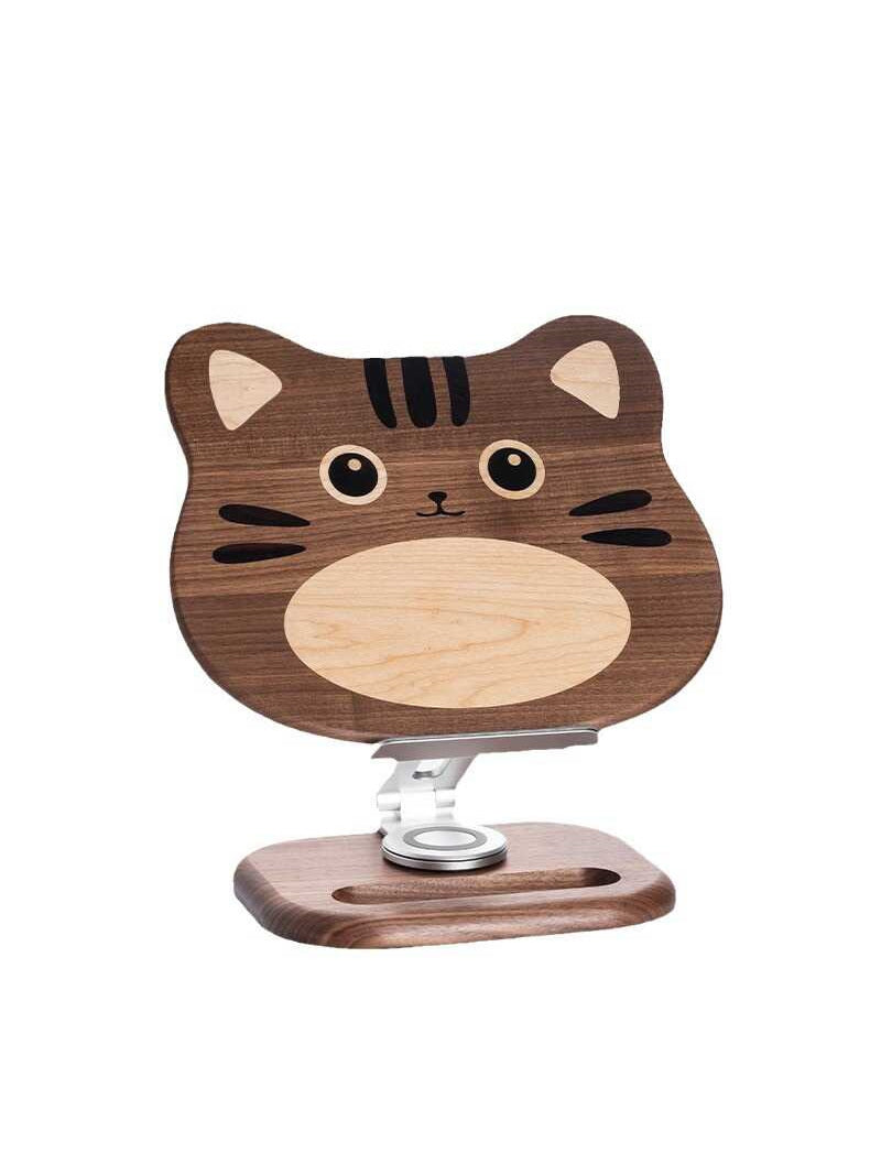 Cute Cat Wooden Reading Stand, Rotatable Ipad Holder,Office Gift