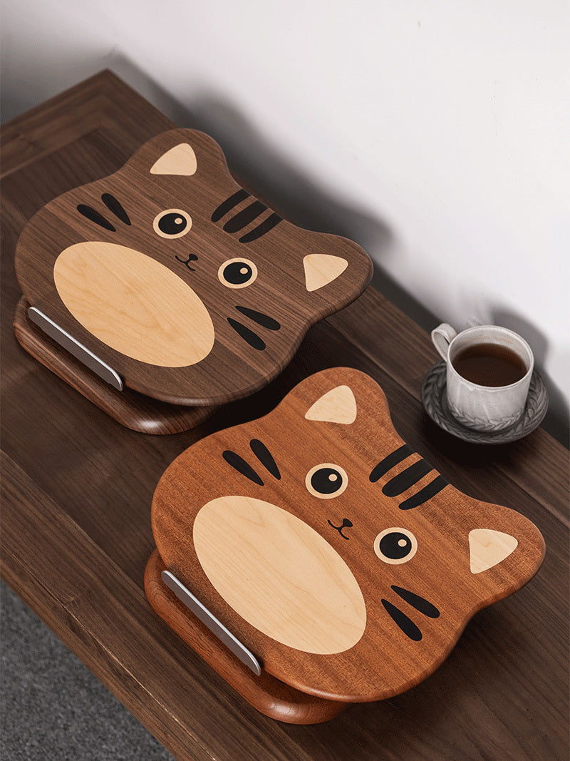 Cute Cat Wooden Reading Stand, Rotatable Ipad Holder,Office Gift