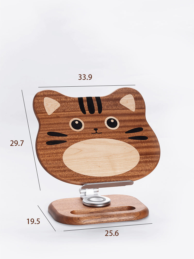 Cute Cat Wooden Reading Stand, Rotatable Ipad Holder,Office Gift