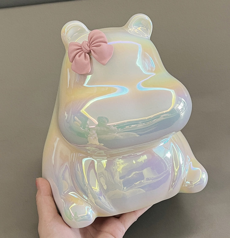 Cute Ceramic Bow Hippopotamus Tissue Box, Fun Desktop Decoration