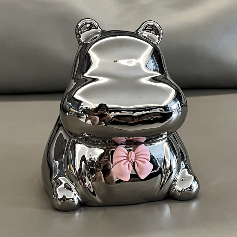 Cute Ceramic Bow Hippopotamus Tissue Box, Fun Desktop Decoration