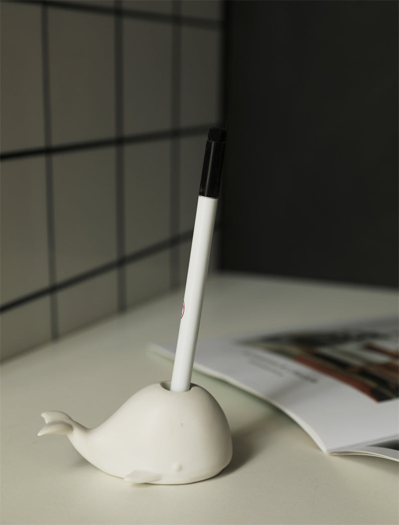 Cute Ceramic Whale Pen Stand: Desk Decor Accent