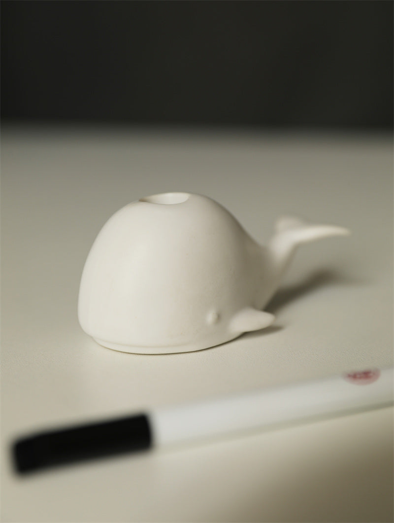 Cute Ceramic Whale Pen Stand: Desk Decor Accent