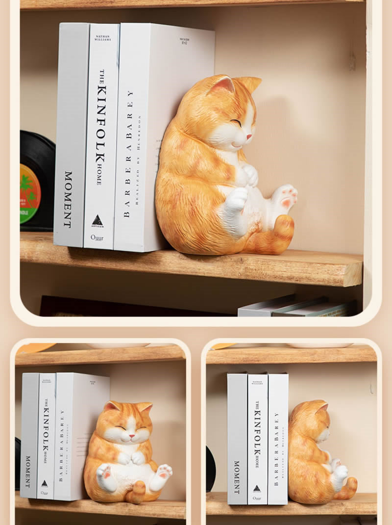 Cute Chubby Cat Cartoon Bookend and Doorstop,Funny Decor Ornaments