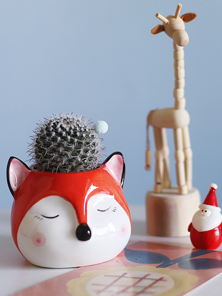 Cute Fox Ceramic Small Flower Pot, Plant Decorative Small Pot