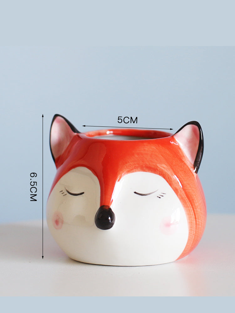 Cute Fox Ceramic Small Flower Pot, Plant Decorative Small Pot