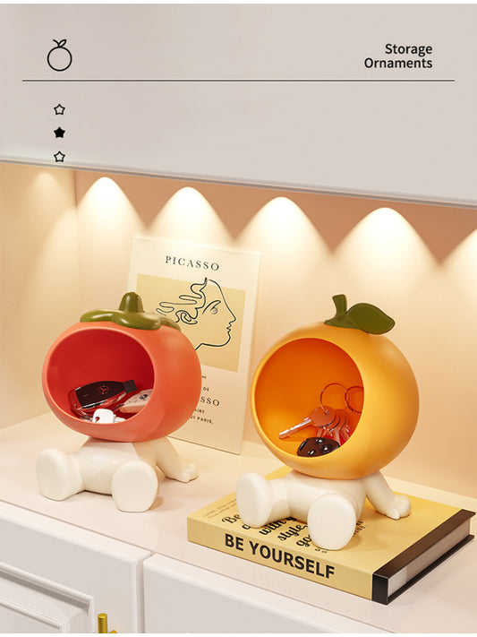 Cute Fruit-Themed Storage Tray,Orange Persimmon Art Ornaments