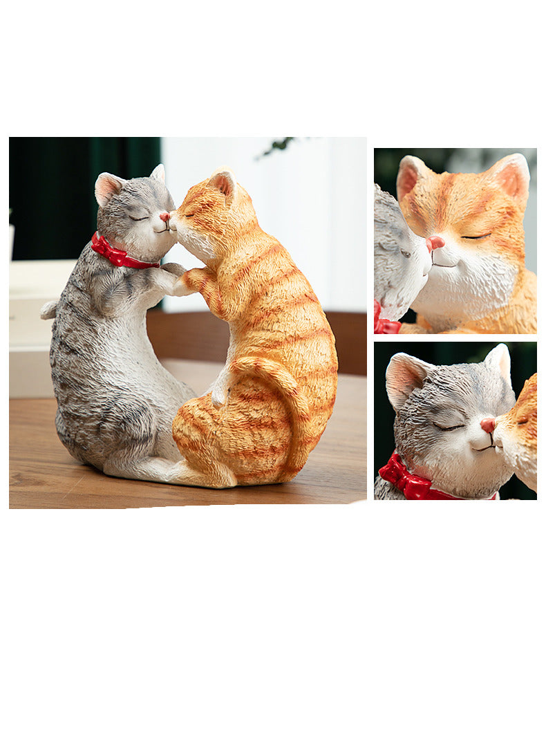 Cute kissing couple cats desktop decoration sculpture ornaments