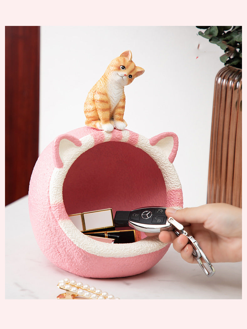 Cute Orange Cat Pink Bed Desktop Organizer Storage Rack