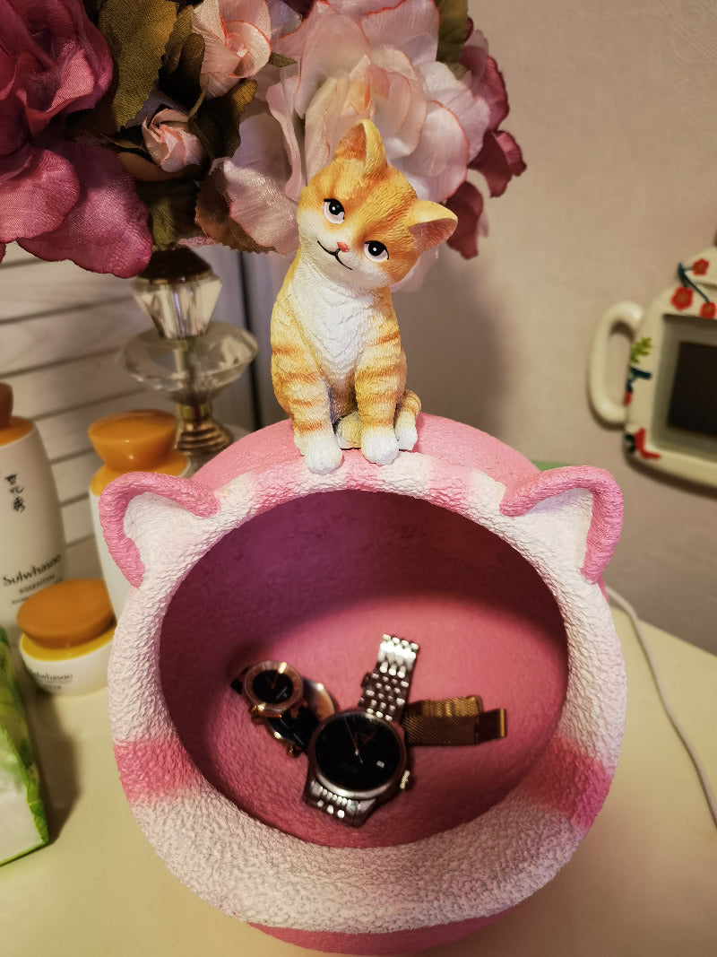 Cute Orange Cat Pink Bed Desktop Organizer Storage Rack