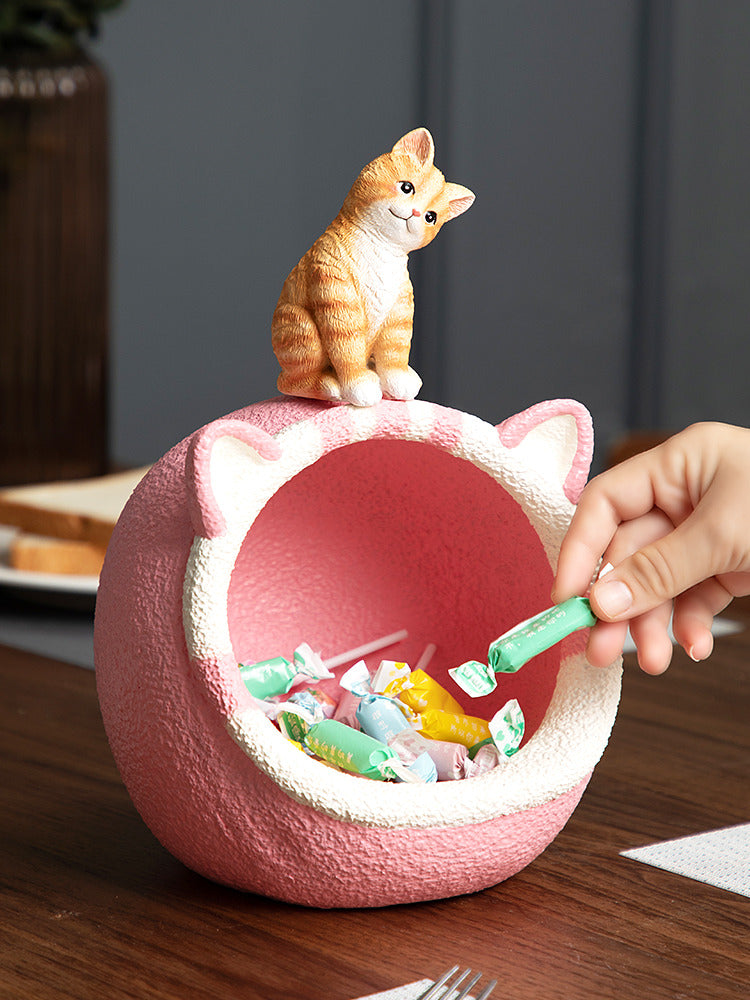 Cute Orange Cat Pink Bed Desktop Organizer Storage Rack