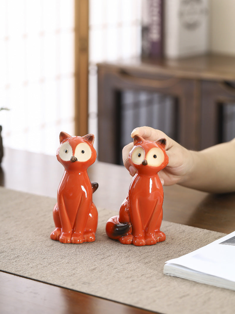 Cute orange ceramic mini fox figurine, holiday decoration gift