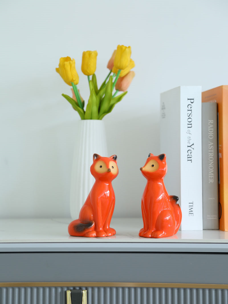 Cute orange ceramic mini fox figurine, holiday decoration gift