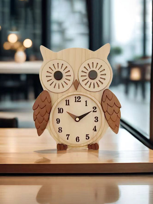 Cute Owl Shaped Wooden Desk Clock: Novelty Tabletop Decor