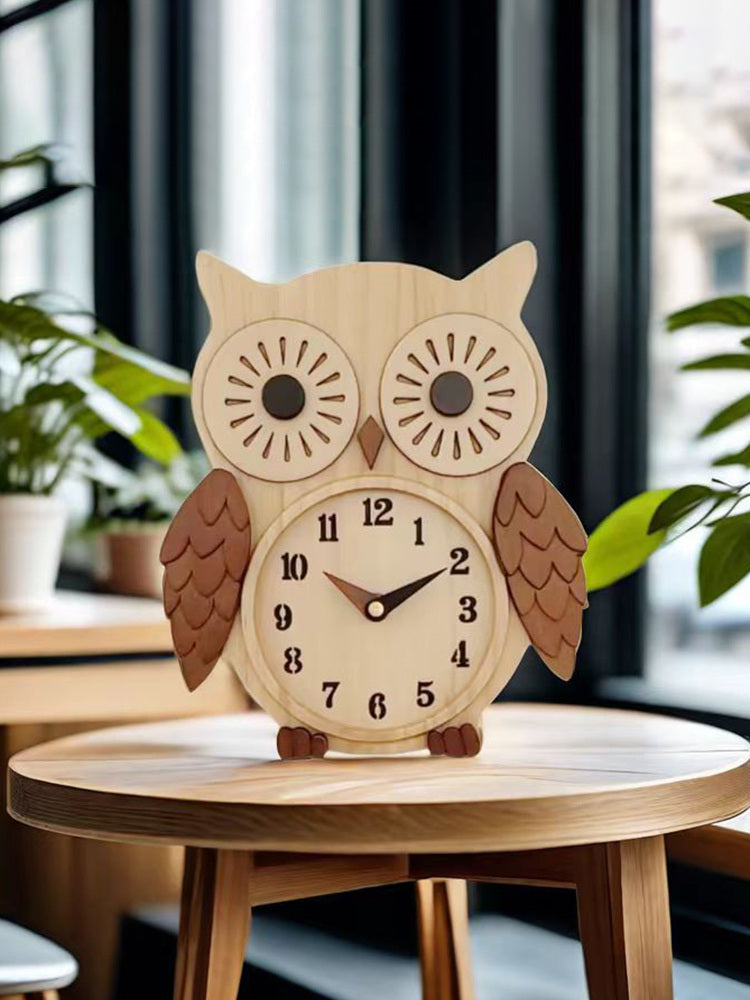 Cute Owl Shaped Wooden Desk Clock: Novelty Tabletop Decor