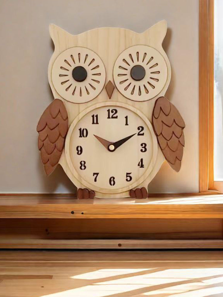 Cute Owl Shaped Wooden Desk Clock: Novelty Tabletop Decor