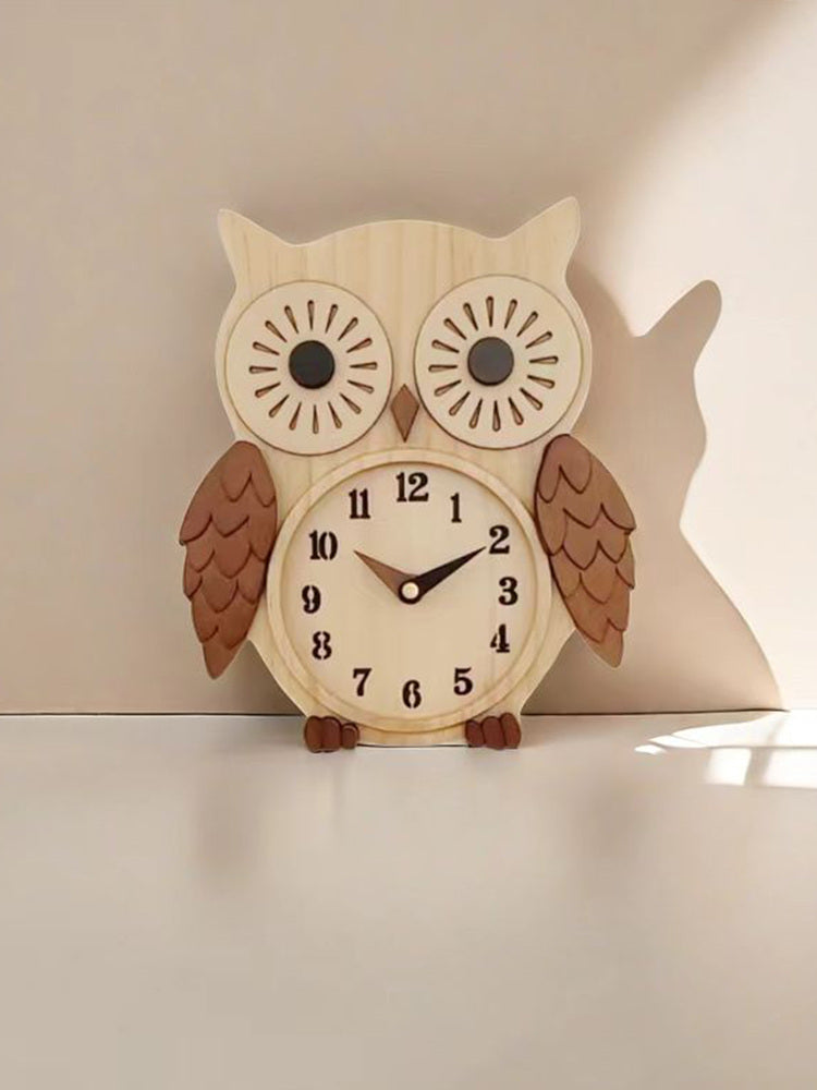 Cute Owl Shaped Wooden Desk Clock: Novelty Tabletop Decor