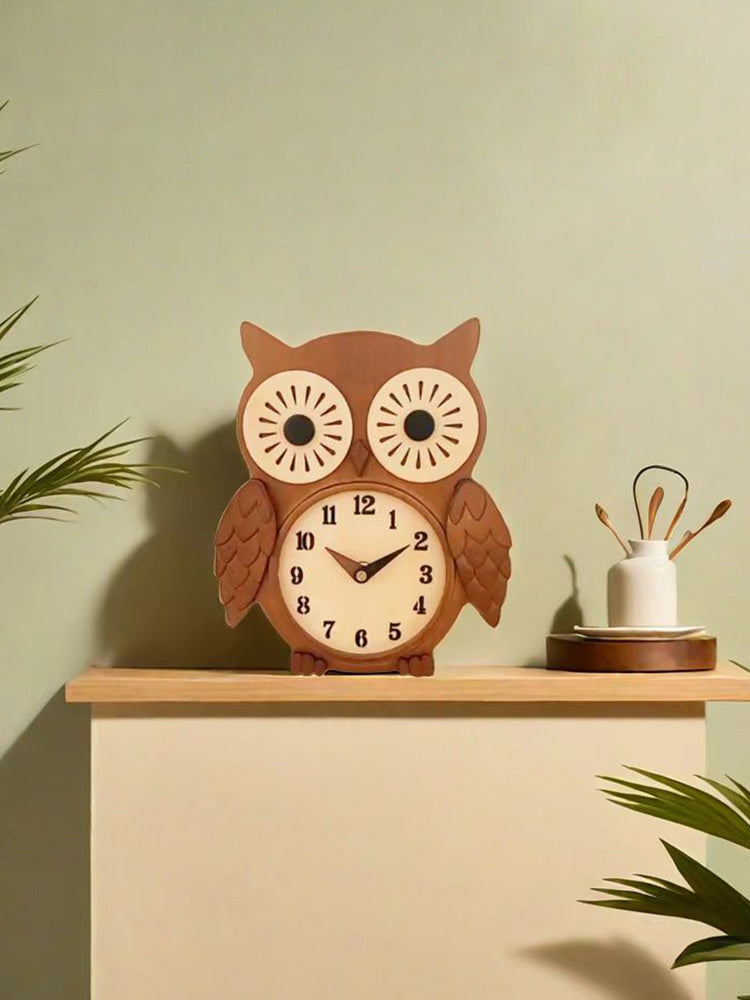 Cute Owl Shaped Wooden Desk Clock: Novelty Tabletop Decor