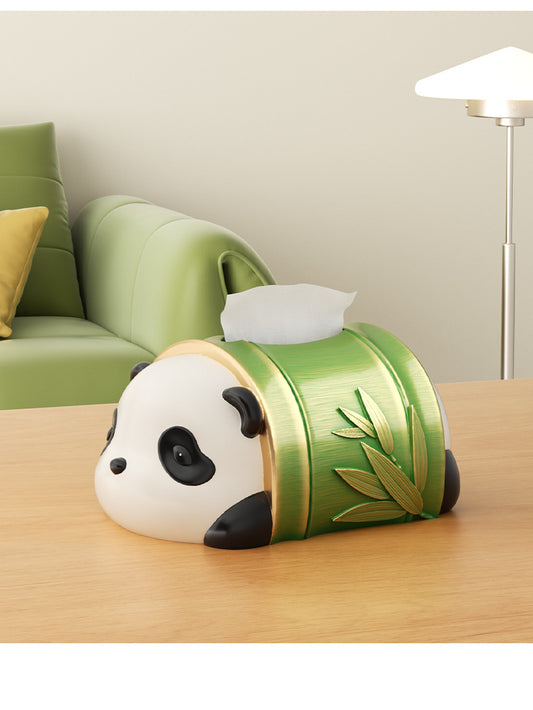 Cute Panda Bamboo Theme Tissue Holder, Home Desktop Decoration