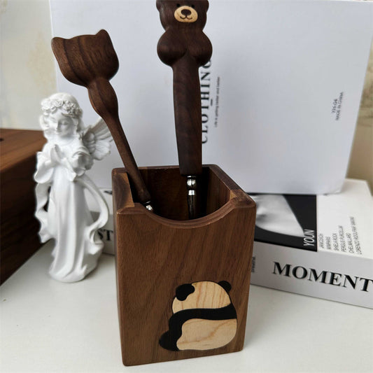 Cute Panda Black Walnut Pencil Holder,Office Organizing